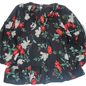 Old Navy Floral Top Womens XL Black Red Peplum Style Smart Casual Office Blouse